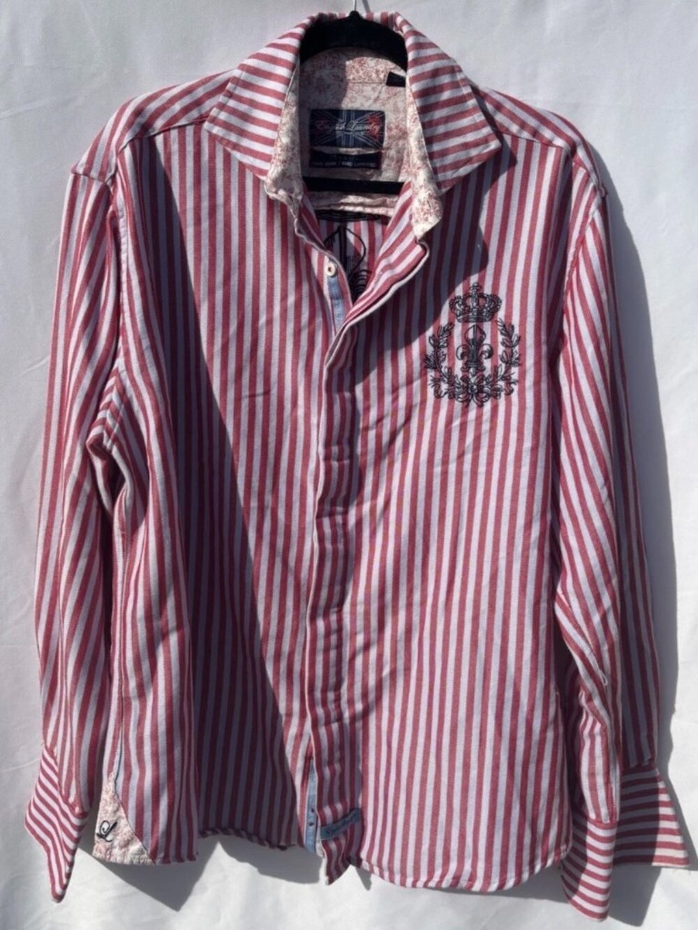 English Laundry Mens Dress Shirt Large Red Stripe French Cuff Button Down Design